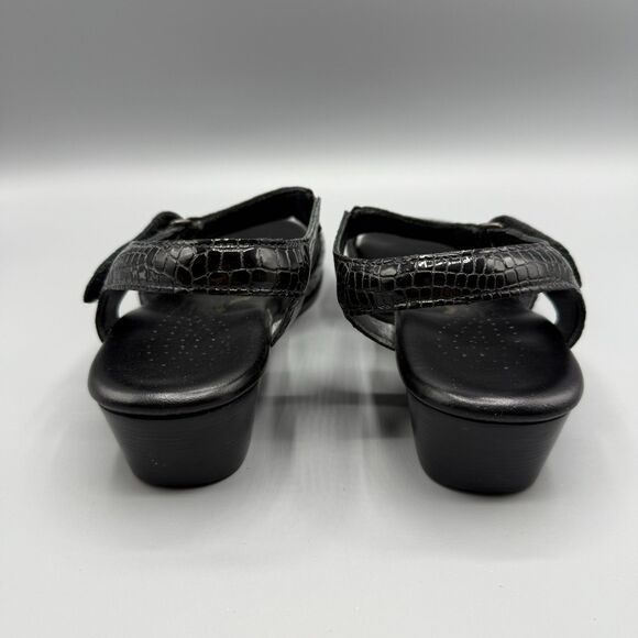 SAS Suntimer Heel Strap Hook and Loop Sandals Heels Black Croc Print Leather 8 - Picture 6 of 8